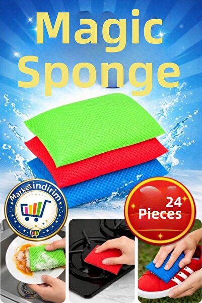 nistabolje 24 قطعة من إسفنج غسيل الأطباق العملي، إسفنجة سحرية للمغسلة، نسيج خ...