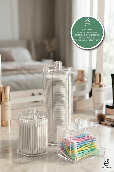 EVONİTA Set organizator pentru tampon de urechi din acril cu capac, 3 piese, ...