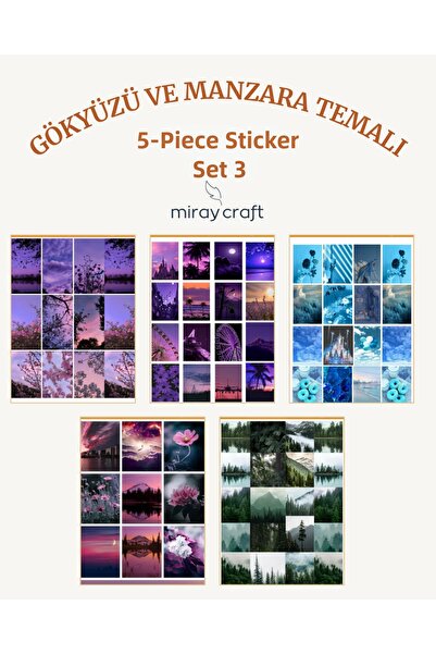MirayDesign Set de 5 coli de autocolante tematice cu cer și peisaj (12*17 cm)