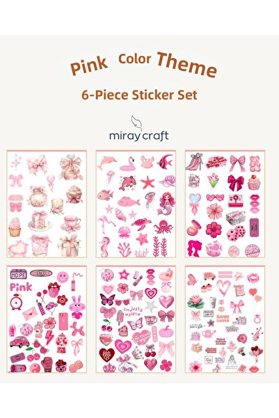 MirayDesign Set de autocolante tematice de culoare roz, 6 coli (12*17 cm)/Pen...