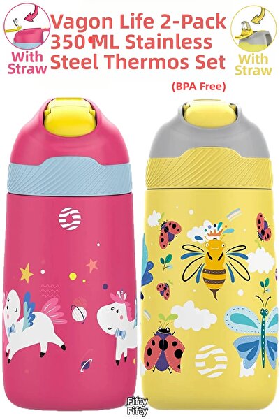Vagonlife مجموعة من قطعتين 350 مللي قارورة فولاذية للأطفال من الفولاذ المقاوم...