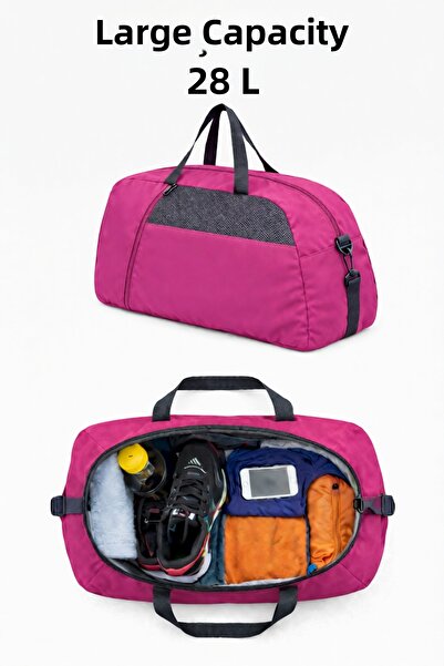 MUCCO Kaff Μεγάλη ροζ τσάντα ταξιδιού με μπροστινή τσέπη και ρυθμιζόμενο ιμάν...