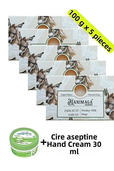 KMS HOME هانيماجا صابون حليب الحمار الطبيعي 100 جرام × 5 قطع + كريم لليدين 30 مل