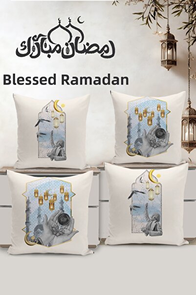Filamente Set of 4 Throw Pillow Covers Ramadan Special Patterned Double Sided...