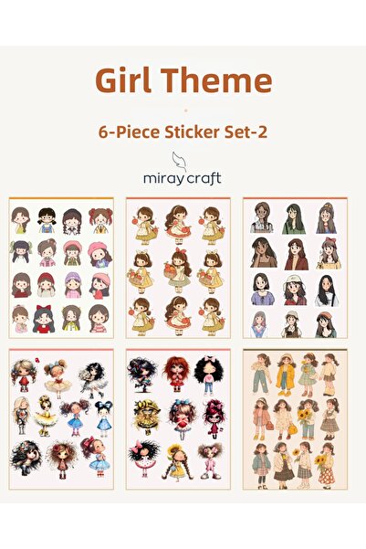 MirayDesign مجموعة ملصقات بتصميم الفتاة مكونة من 6 أوراق - دفتر يوميات ومخطط ...