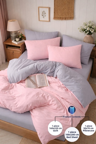 Formeya Double-Sided Duvet Cover Set with Elastic Sheets for Single Bed (1 Pi...