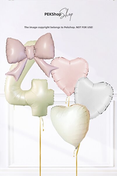 PEKSHOP Girl's Birthday Pink Bow Theme 4 Year Old Birthday Balloon Set with H...