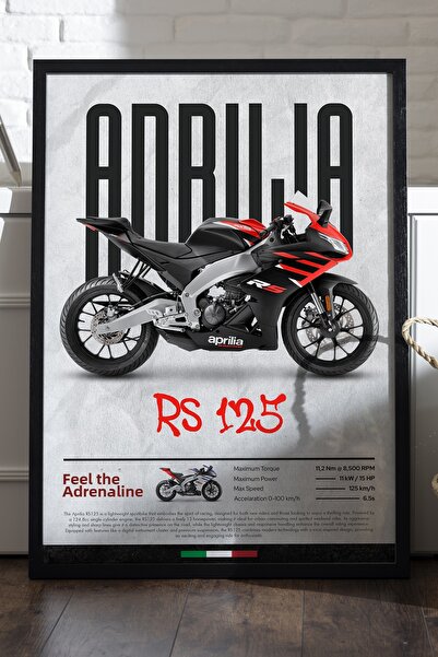 Duvarda Aprilia RS 125 Αφίσα με Μαύρο Ξύλινο Πλαίσιο, Διακοσμητικός Πίνακας Τ...