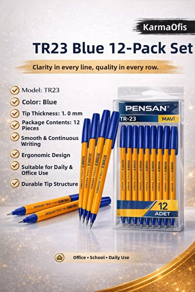 KarmaOfis Tr23 Blue Ballpoint Pen Set of 12 |   1.0 mm Tip, Fluent Writing, O...