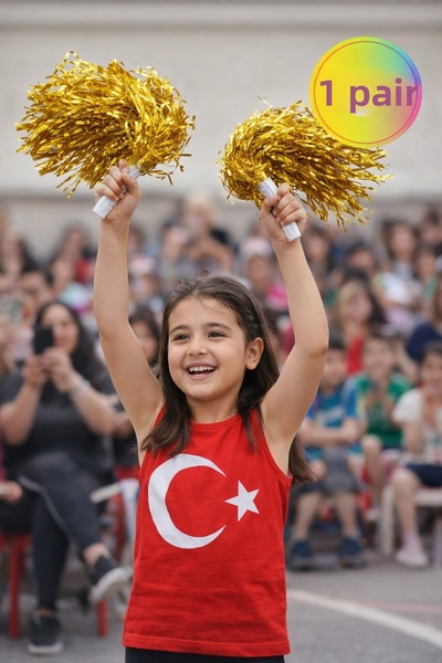 TOYFEST PonPon Μεταλλικό Γυαλιστερό Χρυσό Πομπόν Μαζορέτας με Ράβδο, Ανθεκτικ...