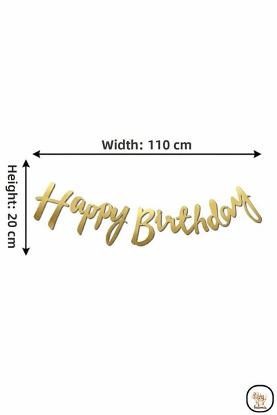 BALOMİS Calligraphy Gold Happy Birthday Banner 110 cm Birthday Wall Decoration