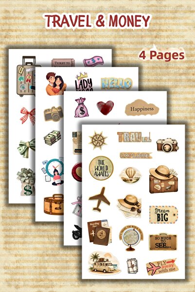 birikiyedi مجموعة ملصقات مناسبة للسفر/السفر السياحي/المال/دفتر الملاحظات/الجد...