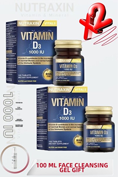 Nutraxin Vitamin D3 1000 Iu Per Tablet 120 Tablets (2 Pcs) + 100 ml Facial Wa...