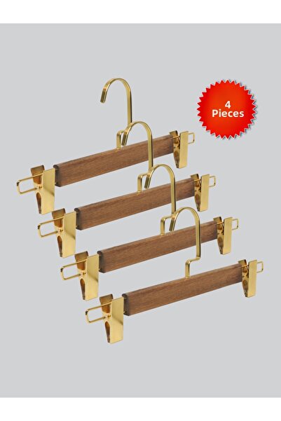 NYN Wooden 8131 (Golg Kanca Lama) Skirt and Trouser Hanger with Latch 4 Pieces