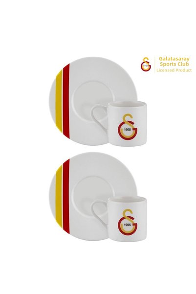 Galatasaray Licensed Arma Logo/Striped 2-Piece Coffee Cup Set