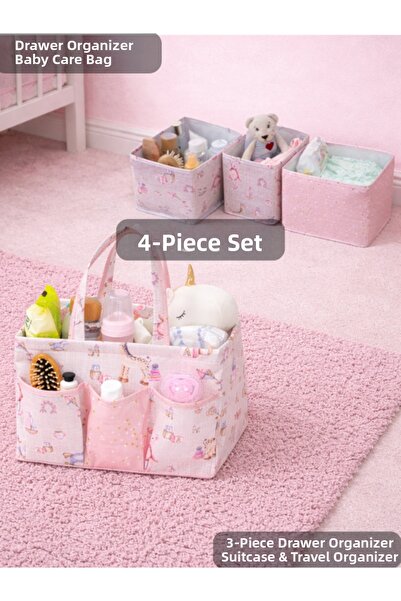 PONÇİK BEBEK 4-Piece Baby Care Travel Organizer Bag - Baby Drawer Cabinet Org...
