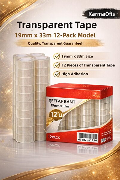 KarmaOfis Διαφανής Ταινία 19mm x 33m – Συσκευασία 12 τεμαχίων |   Ισχυρή Κολλ...