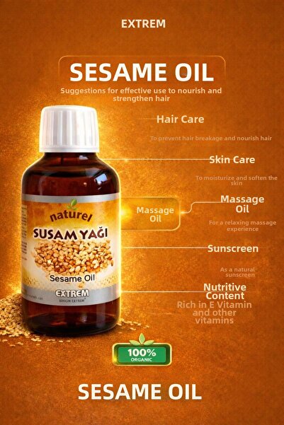 Extrem زيت السمسم الطبيعي - زيت فيتامين E المعصور على البارد للعناية بالشعر و...
