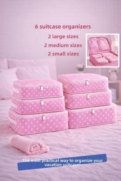 Spartek home textile 6 Piece Pink Patterned -Travel Luggage Suitcase Organize...