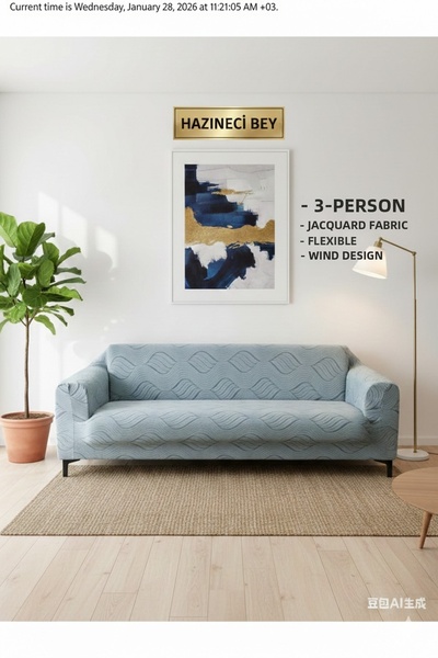 Hazineci Bey Sofa Cover Jacquard Flexible Wind Pattern 3 Seater One Piece