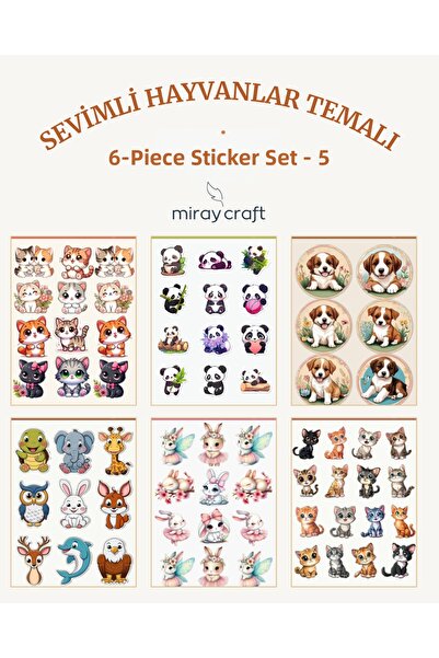 MirayDesign Cute Animals Themed 6-Page Sticker Set – Journal & Planner (12×17...