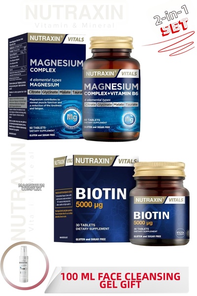 Nutraxin Magnesium Complex+Vitamin B6 60 Tablets & Biotin 5000 Mcg 30 Tablets...