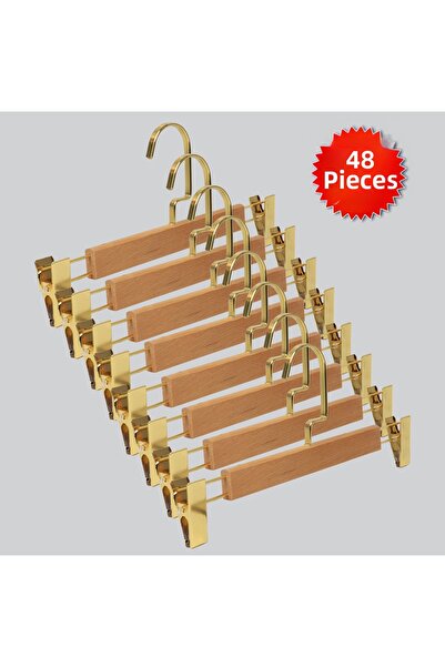 NYN شماعات خشبية 8131 (GOLG Kanca Lama) للتنانير والسراويل مع مشابك، 48 قطعة