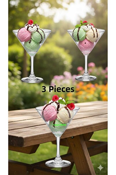 ÇEÇEN HOME 3 Pieces of Glass Cups with Footed Base, Ice Cream Cups, Dessert C...