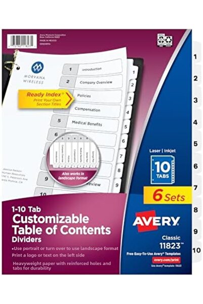 Nacario NrcrioShop 10 فواصل مقسمة للملفات ذات 3 حلقات، قابلة للتخصيص، مع جدول...