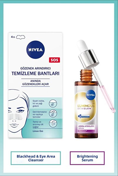 NIVEA مصل لومينوس630 سكين جلو لتفتيح البشرة فورًا 30 مل وشريط تنقية المسام لل...