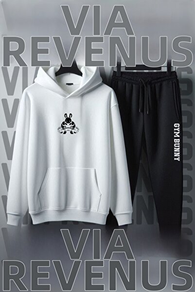 Vordevia طقم بدلة رياضية بغطاء للرأس ناعمة وواسعة للجنسين مطبوع عليها أرنب ال...