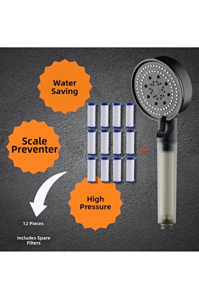 TRUVA 12 Black Silicone Tip High-Pressure Water-Saving Shower Heads with Refills
