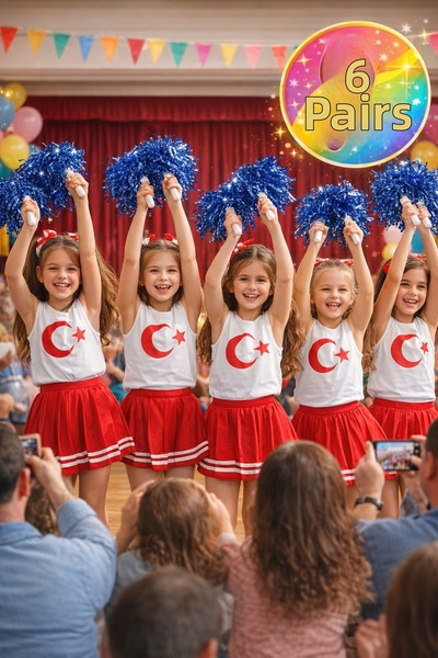 TOYFEST Ponpon Metallic Shiny Saks Blue Cheerleading Pompoms with Sticks Dura...