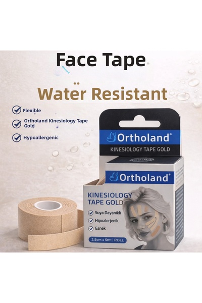 Ortholand شريط كينيسيولوجي للوجه 2.5 سم × 5 متر، شريط لاصق صديق للبشرة لاستعا...