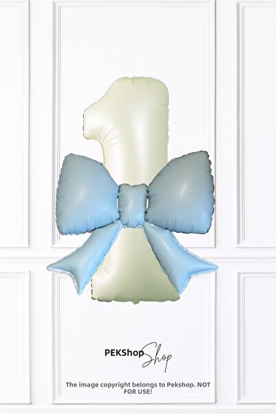 PEKSHOP Blue Bow Balloon Cream 1 Year Old Balloon 1 Year Old Birthday Balloon...