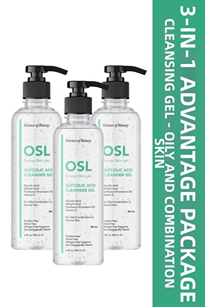 OSL Omega Skin Lab جل منظف جليكوليك من أو إس إل، 3 عبوات، 200 مل