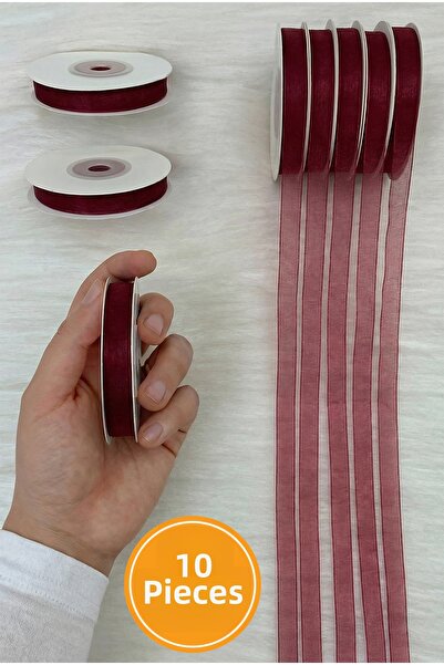 ZEYMERADE 10 Pieces of Organza Tulle Ribbon Burgundy 1 cm 22 Meters, Bundle, ...