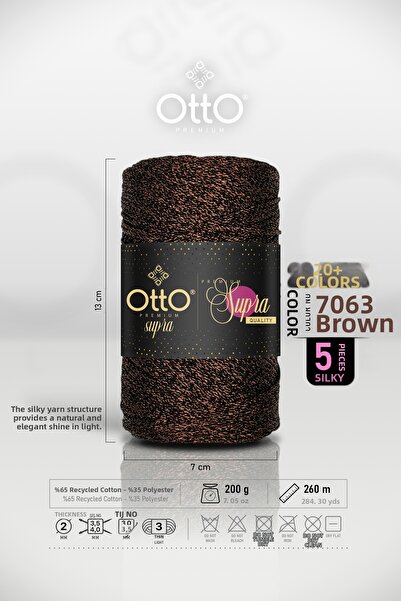 Otto خيط مكرامية فاخر - بني - عبوة من 5 قطع - 3 مم/200 جرام/260 متر - إكسسوار...