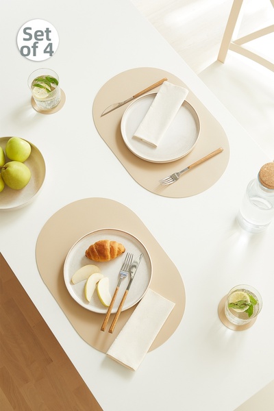 Homewave 4 قطع من أدوات المائدة المصنوعة من الجلد الصناعي باللون البيج/الحجر،...