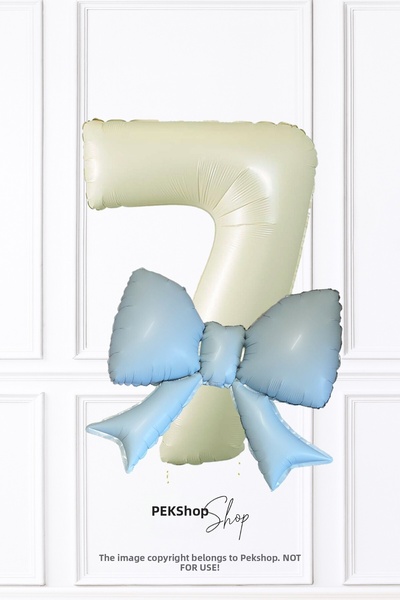 PEKSHOP مجموعة بالونات عيد الميلاد بعمر 7 سنوات مع بالونات فيونك كريمية زرقاء