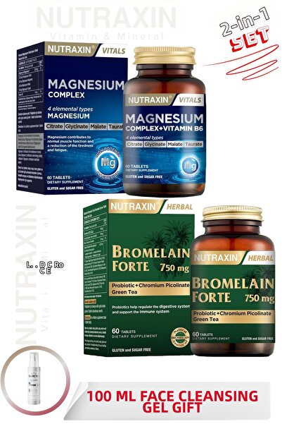 Nutraxin Magnesium Complex+Vitamin B6 60 Tablets & Bromelain Forte 750 Mg 60 ...