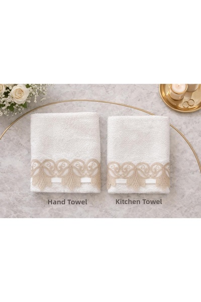 Casa Camelia Soft Textured Cotton 2-Piece Kitchen and Hand Face Towel Set