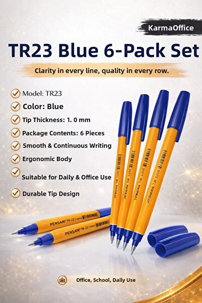 KarmaOfis Tr23 Blue Ballpoint Pen Set of 6 |   1.0 mm Tip, Fluent Writing, Of...