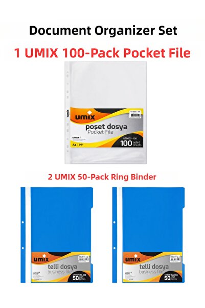 Umix مجموعة منظم الملفات |   2 ملفات سلكية + 100 حقيبة ملفات |   المدرسة والمكتب