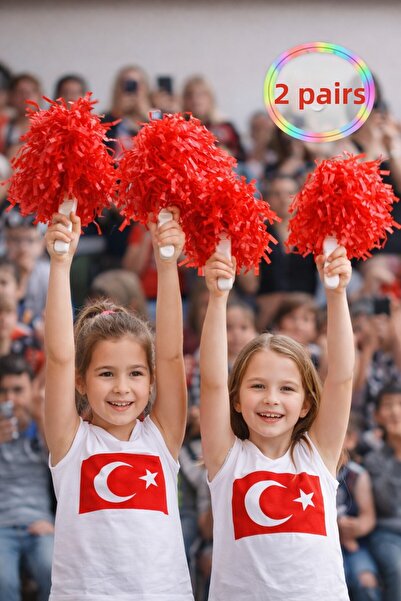 TOYFEST Ponpon Matte Red Cheerleading Pompom with Stick Durable Lightweight C...