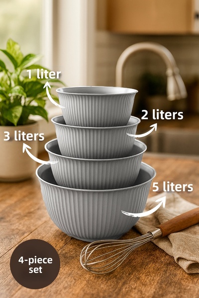 Vienev مجموعة من 4 أوعية خلط وتخزين بلاستيكية كبيرة الحجم |   1 لتر، 2 لتر، 3...