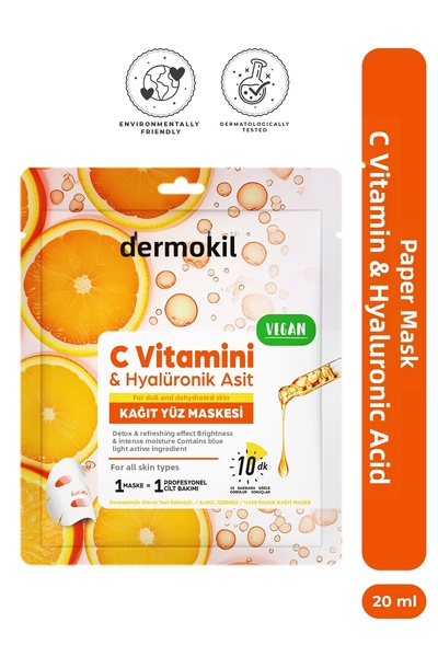 Dermokil Paper Face Mask Containing Vitamin C & Hyaluronic Acid 20 ml