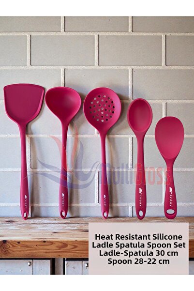Multiamo Hard Tip Heat Resistant Silicone Colander Spatula Spoon Set 5 Pieces