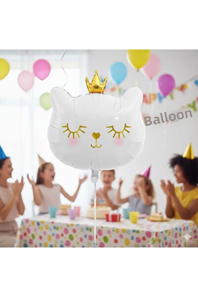 DODOMAR 30 Inch White Cat Head Foil Balloon with Crown - Birthday Party Decor...