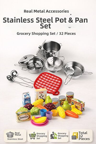 YILDIRIM OYUNCAK طقم أواني طهي معدنية من الفولاذ المقاوم للصدأ منقوشة 11 قطعة...